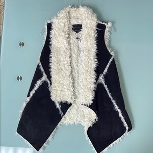 Sanctuary Black and Cream Faux Fur Vest